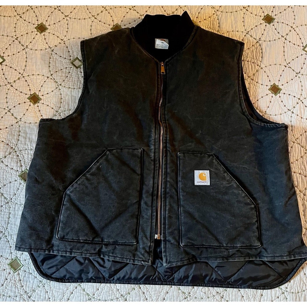 Mens 3XL Vintage Classic Carhartt V01 BLK Black Arctic Quilt Lined Duck Vest USA